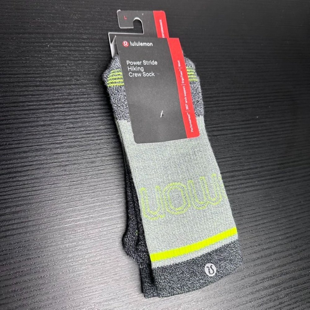 Lululemon Men's Power Stride Hiking Crew Socks NWT Size L (Black/Yellow) - Picture 2 of 11